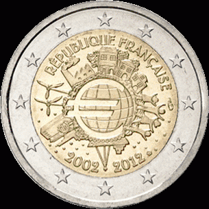 Frankrijk 2 euro 2012 10 jaar Euro UNC